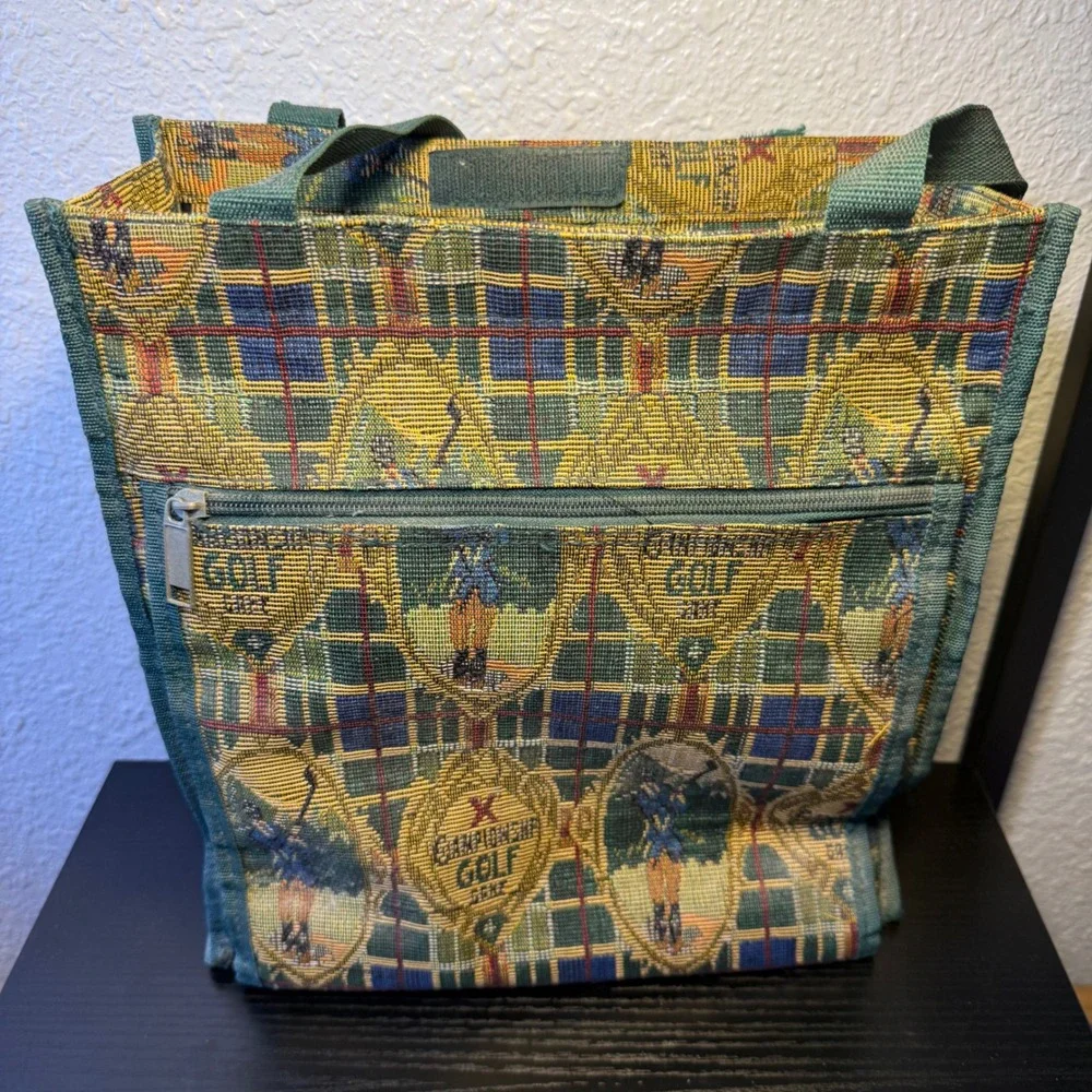 VTG 90s‎ Tapestry Golf Tournament Tote Bag & Coin Purse Pouch Plaid Large Purse